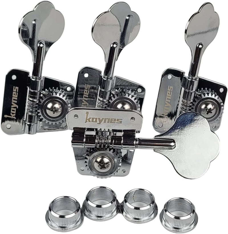Kaynes Bass Tuners 1:26 Ratio Open Frame Silver Tuning Key Pegs Machine Head Tuners for Electric Jazz Precision Instruments (Chrome) - Image 3